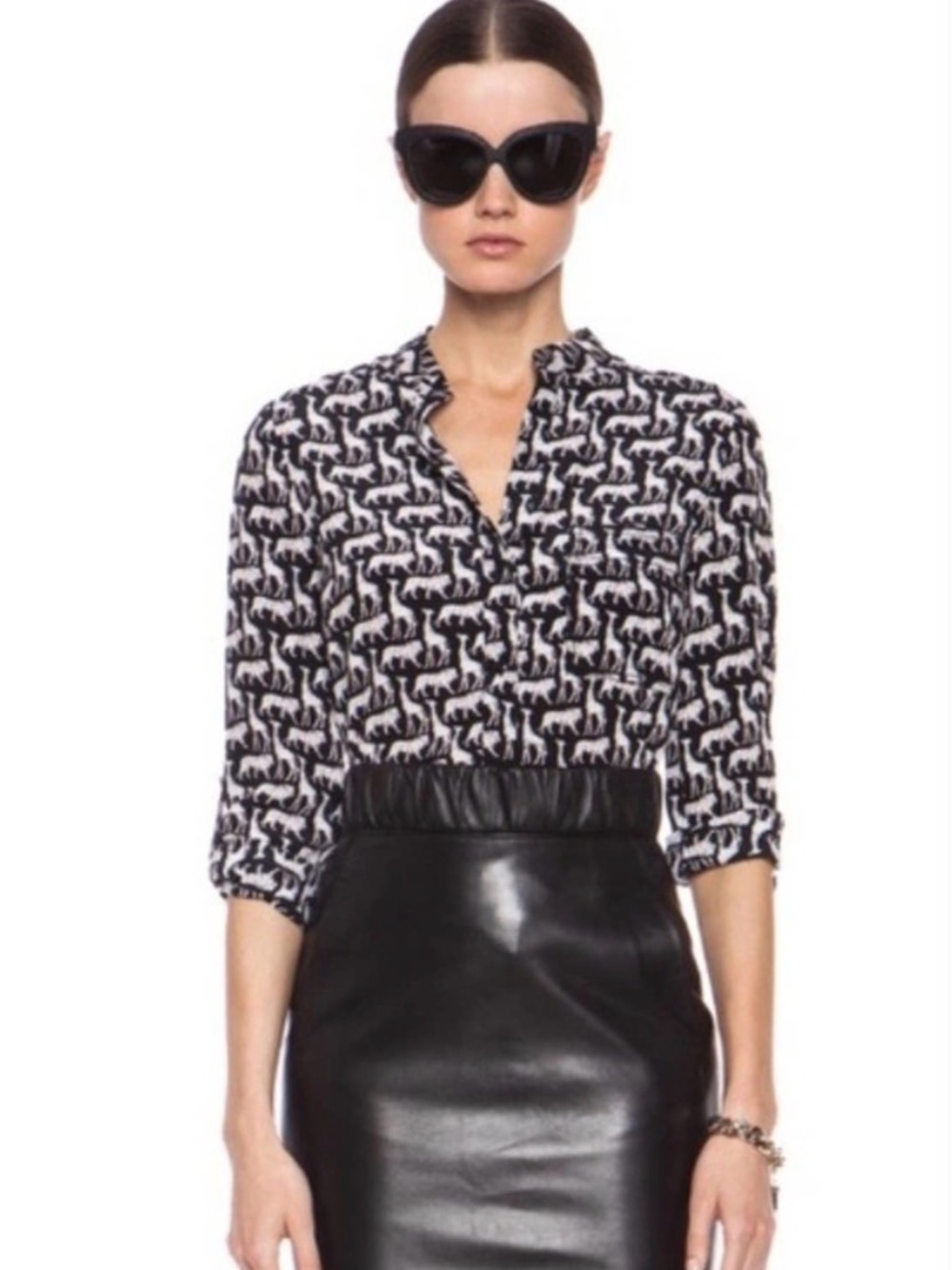 Diane Von Furstenberg DVF Silk Blouse Top Safari Print Sz 4